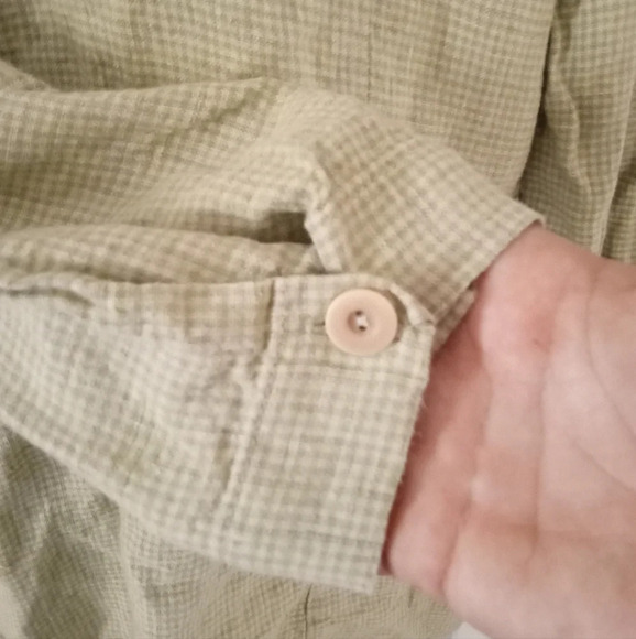 Flax Women's Microgingham Button Front Green Cardigan 100% Linen Pockets Small - Picture 4 of 6